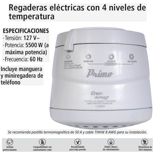 REGADERA ELECTRICA PRIMO 4 NIV TEMP  BCO