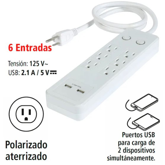 [620021] MULTICONTACTO IUSA 6 ENTRADAS + 2 USB