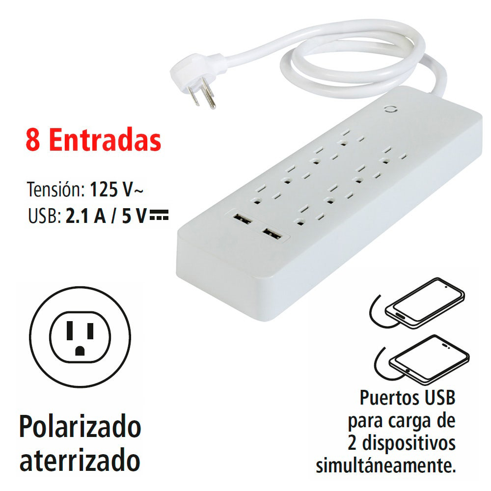 MULTICONTACTO IUSA 8 + 2USB Y SUPRESOR