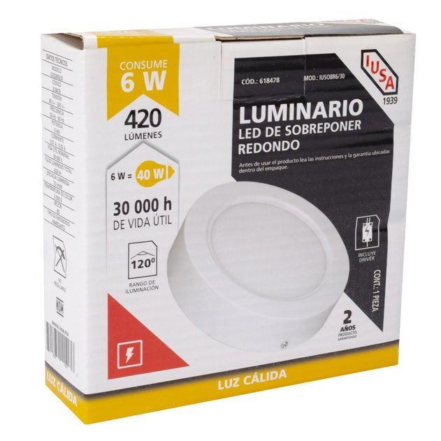 [618482] LUMINARIO LED IUSA SOBREPONER 18W LUZ CALIDA
