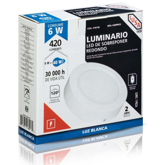 [618158] LUMINARIO LED IUSA SOBREPONER 6W LUZBLANCA