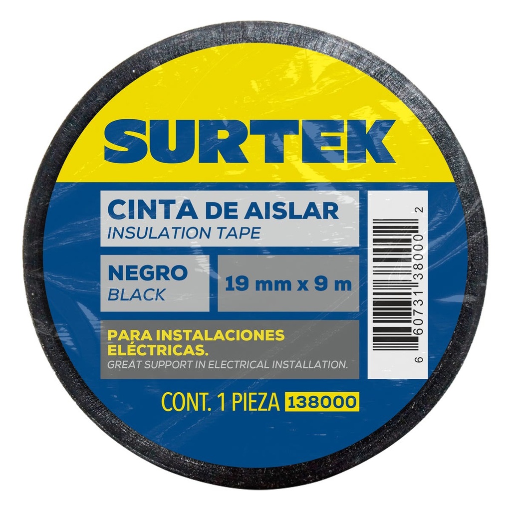 [138000] CINTA DE AISLAR SURTEK NEGRA 9M