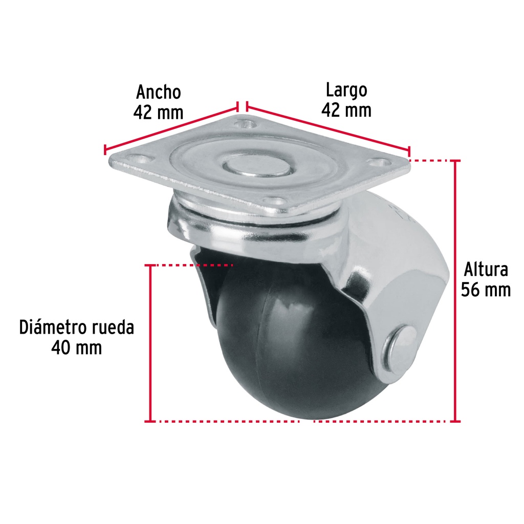 RODAJA ESFÉRICA 40MM CON PLACA FIERO