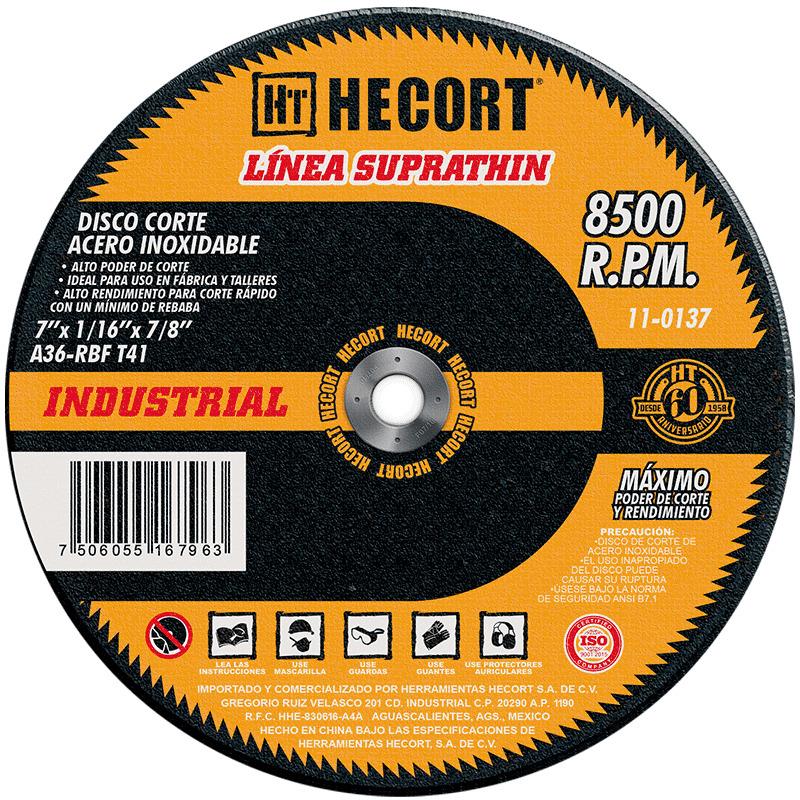 [11-0137] DISCO CORTE ACERO INOX HECORT INDUSTRIAL