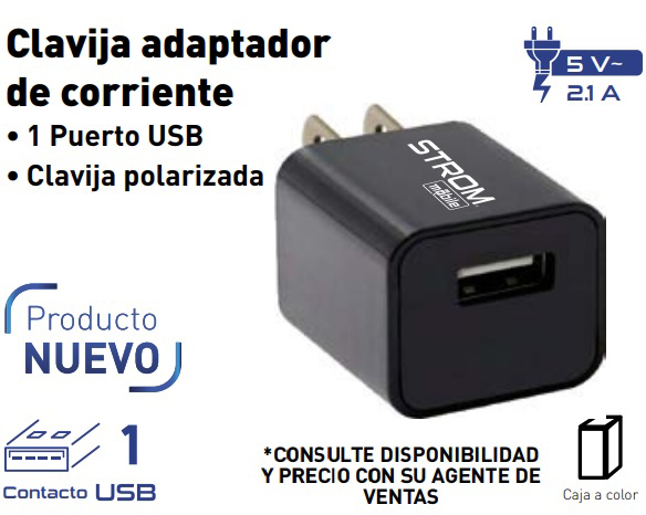CLAVIJA ADAPTADOR DE CORRIENTE 1 USB 2.1