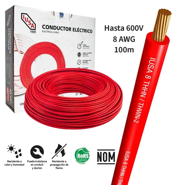 CABLE THW IUSA ROJO CAJA 100M CAL. 8